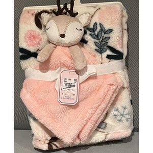 New Sandy & Simon Deer Baby Security Blanket Set Pink Plush Lovey Winter Theme
